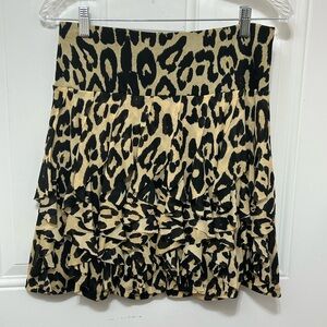 INC International Concepts Leopard Print Tiered Skirt - Black & Tan